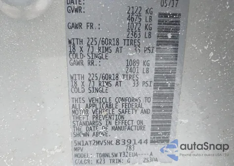 2017 Nissan Rogue Sl z USA, uszkodzony, nr VIN 5N1AT2MV5HC839144